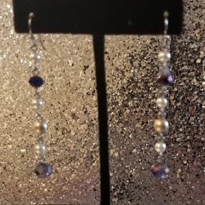 Purple Beads and Pearl Dangle Earrings
